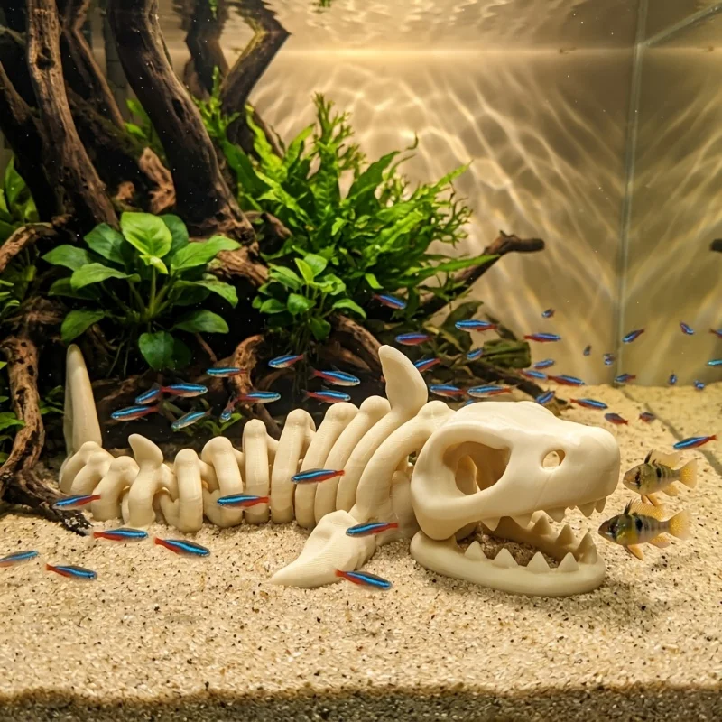1Pc 17CM 3D Shark Skeleton Aquarium Ornament, Underwater Fish‑Bone Themed Decor, Creative Landscaping Ornament For Fish‑Tank