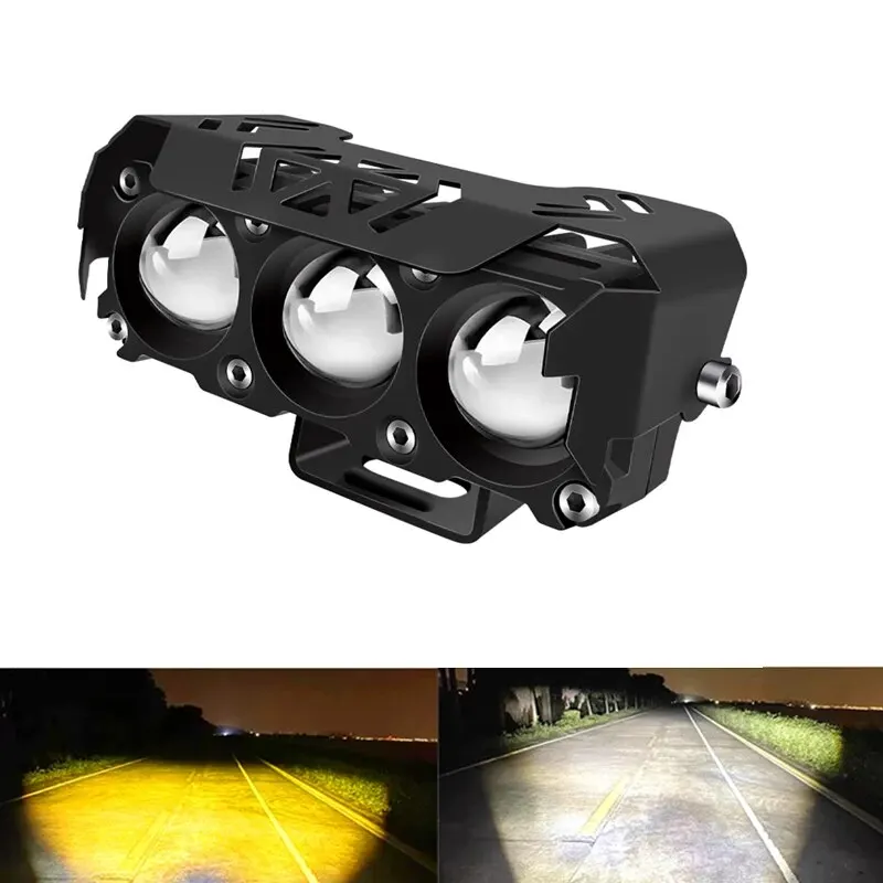 

1Pcs Motorcycle LED Spotlight Headlight Dual Color Hi/Low Beam for Car Trucks SUV UTV 12V 24V Mini Lens Driving Light Fog Lamps