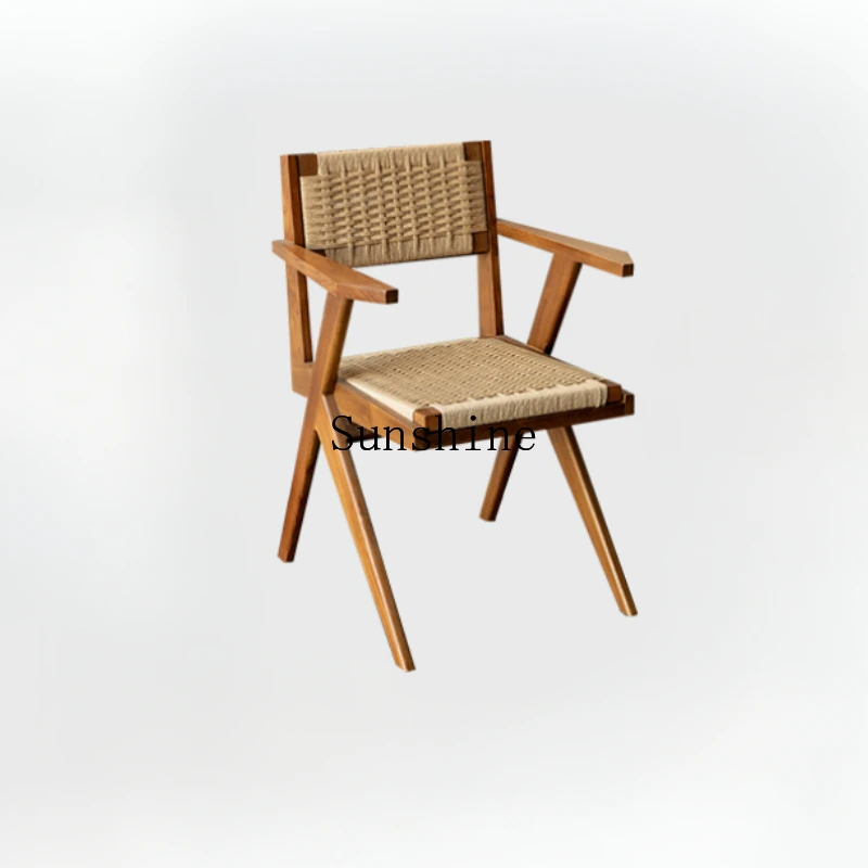 

Modern simple old teak furniture solid wood back chair paper rope dining table and chairs