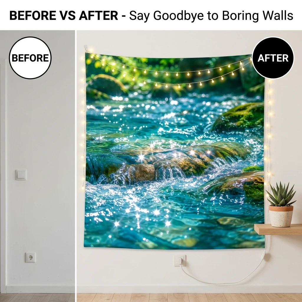 INSTANT ROOM MAKEOVER Vivid Nature Tapestry Canvas Print for Living Room Decor Modern Waterfall Aesthetic Wall Art Background Wa