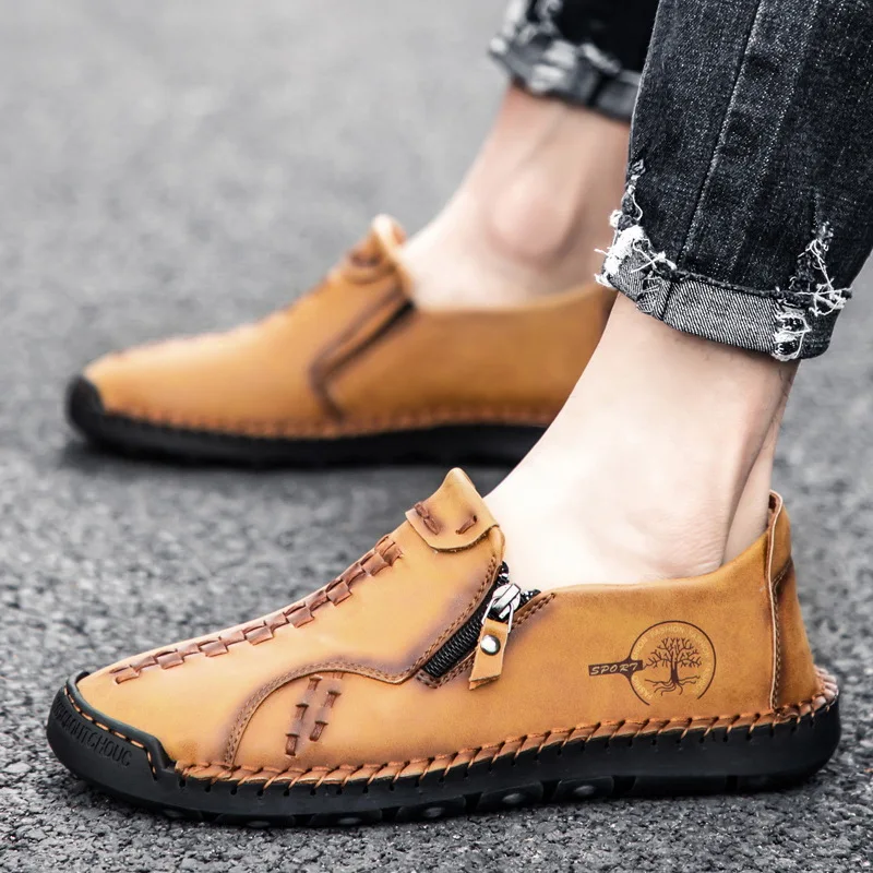 high quality leather casual boat shoes for men low cut handmade comfortable size 41 42  47 48 new 2023 walking shoe black brown