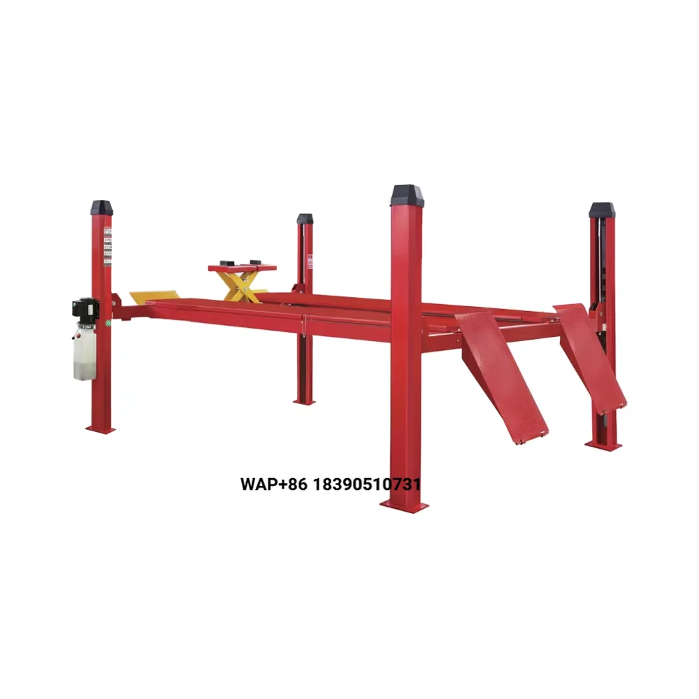Heavy Duty 5 Ton Hydraulic 4 Post Car Lift Auto Workshop Equipment with Secondary Rolling Jack Wheel Alignment