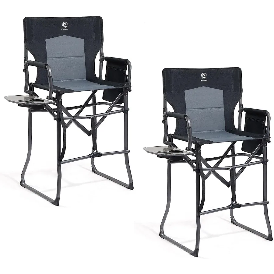 2 قطعة المحمولة 30.7 مقعد ارتفاع طويل القامة كرسي تخييم قابل للطي مع طاولة جانبية للمناسبات الخارجية العروض الحرفية وفناني الماكياج #1