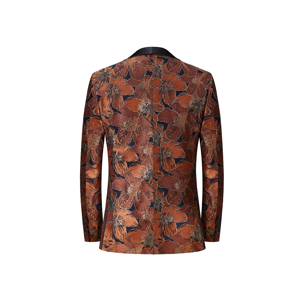 KIDWHXR رجل البدلة الزي زهرة مطبوعة المرقعة السترة الذكور مستقيم الساق بانت الرجال موضة سليم المرحلة عادية قطعتين مجموعات