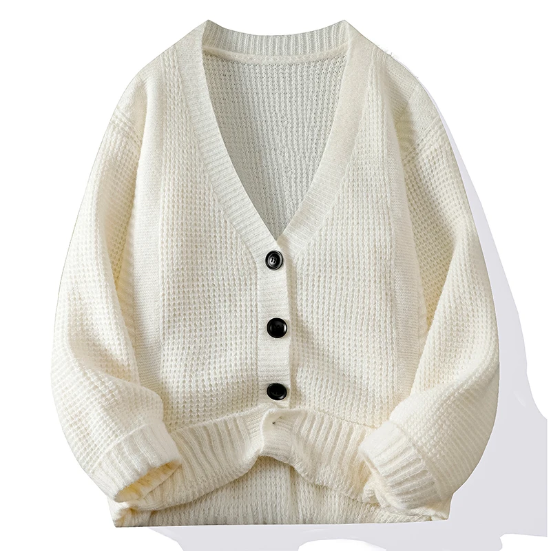 

V Neck Knit Cardigan Knitwear Long Sleeve Shirt Men Clothe Sweater Pullover Coat Streetwear Fashion Jacket Thick Sweatshirt Tops