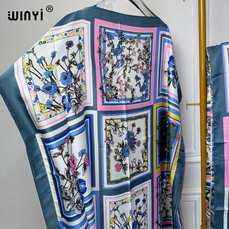 WINYI 2024 New African Women Dashiki boho print muslim woman dubai Free Size Design With Scarf Maxi Loose African Elegant Dress