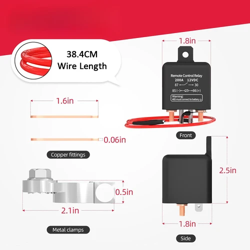 Imagen 2 del producto Relé de interruptor de batería de Control remoto de 12V, interruptor aislador de corte de desconexión de batería de 120/200A, antirrobo con interruptor de control remoto