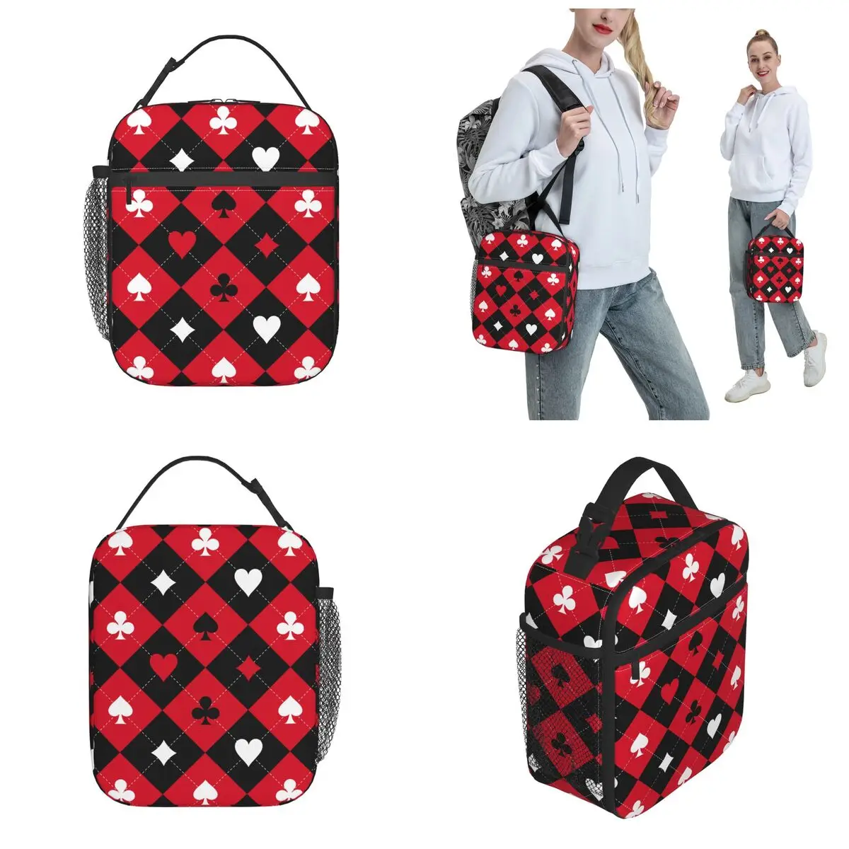 Poker Playing Card Thermal Insulated Lunch Bags for School Portable Bento Box Cooler Thermal Lunch Boxes