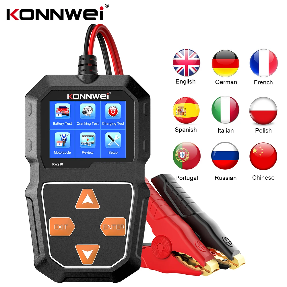 KONNWEI KW218 Car Motorcycle Battery Tester 12V 6V Automotive Battery Inspection Tools 100 to 2000CCA Charging Cranking Test