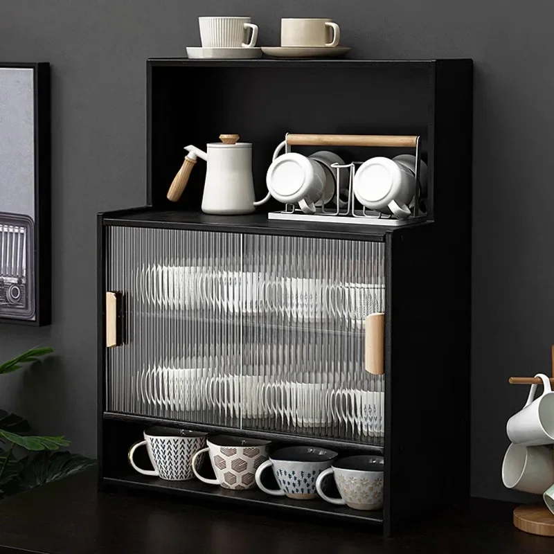 Double-Layer Storage Cabinet Double-Layer Dust Cup Holder Wine Glass Cabinet Multi-Functional Meal Side Cabinet