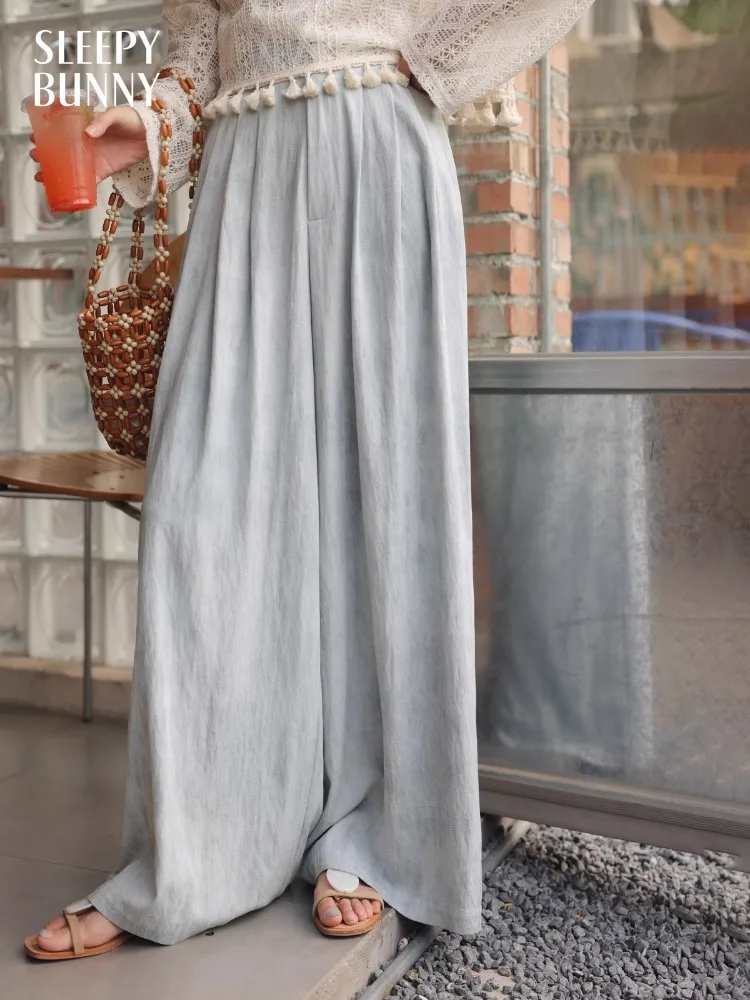Vintage Wide Leg Pants for Women Summer Loose Lightweight Trousers High Waist Textured Straight Leg Old Money Style Long Pants