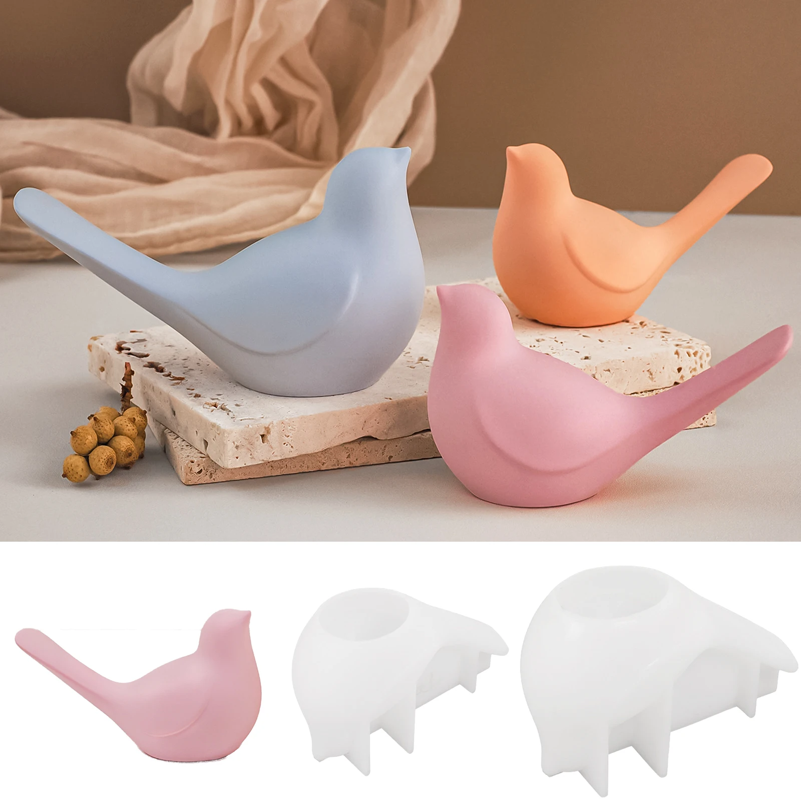 3D Bird Ornament Silicone Mold DIY Drip Glue Resin Crafts Gifts Cute Cartoon Birdies Candle Molds Gypsum Concrete Kit Home Decor