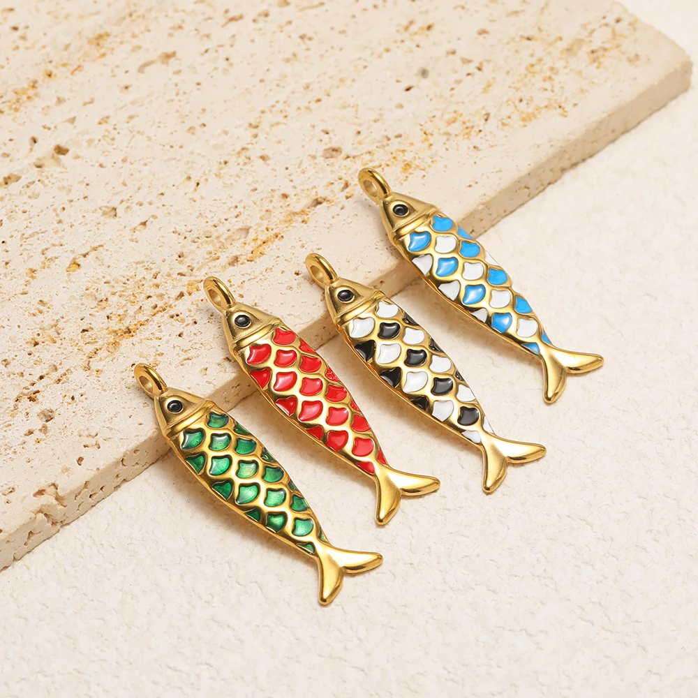 4pcs Stainless Steel Enamel Solid Fish Charms Necklace Pendants for DIY Kids Jewelry Making Women Bracelet Earrings Components view 5