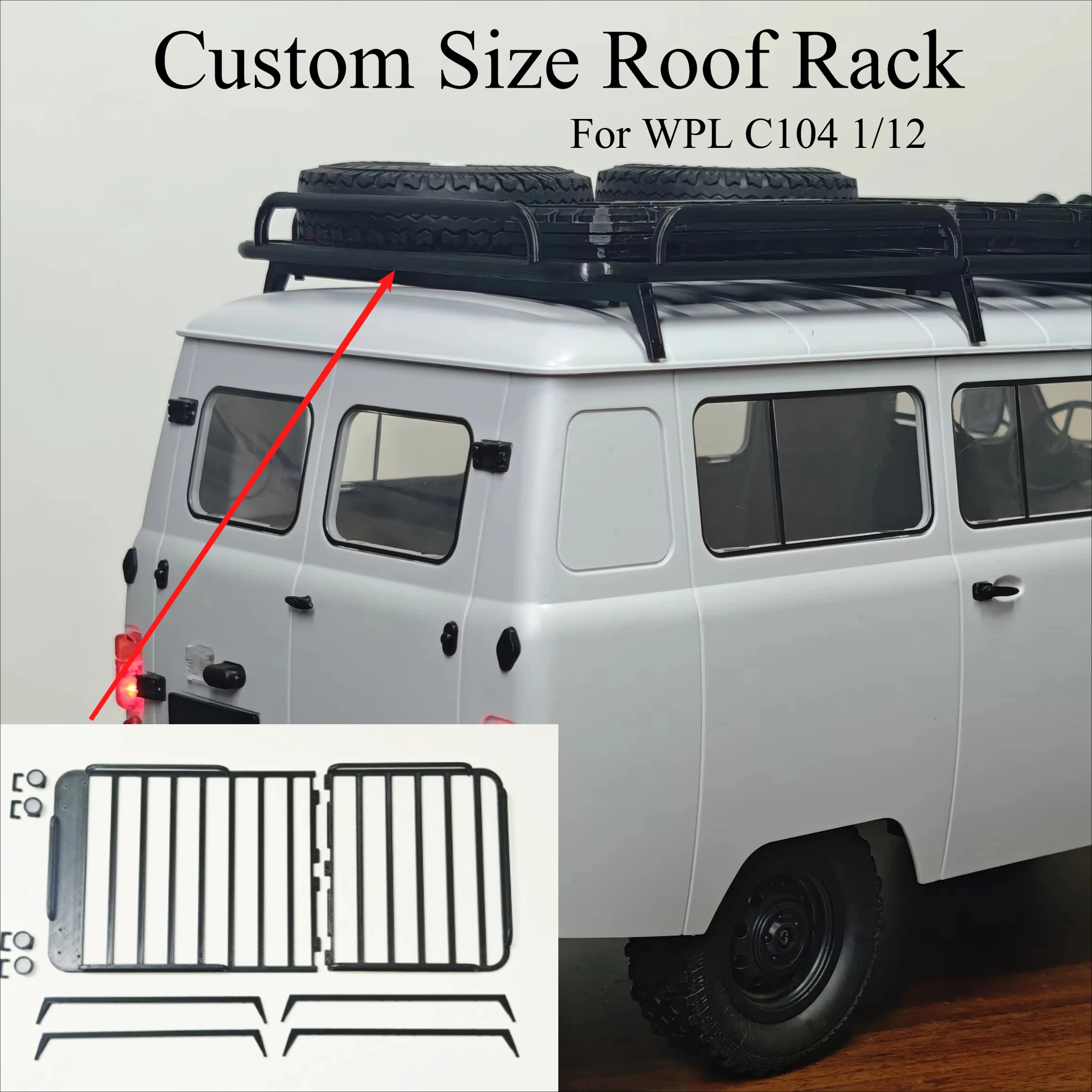 For WPL C104 1/12 Scale RC Crawler Custom Size Front Bumper Roof Rack Non Destructive Installation Cosmetic Upgrade Accessories