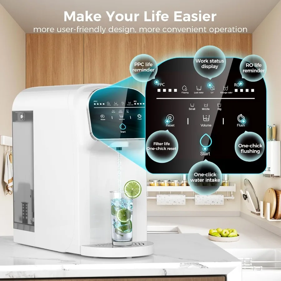 تصفية المياه بالتناضح العكسي بالأشعة فوق البنفسجية كونترتوب 5-Stage RO نظام تنقية المياه 5:1 نقي لتصريف لا يتطلب تركيب Portab #4
