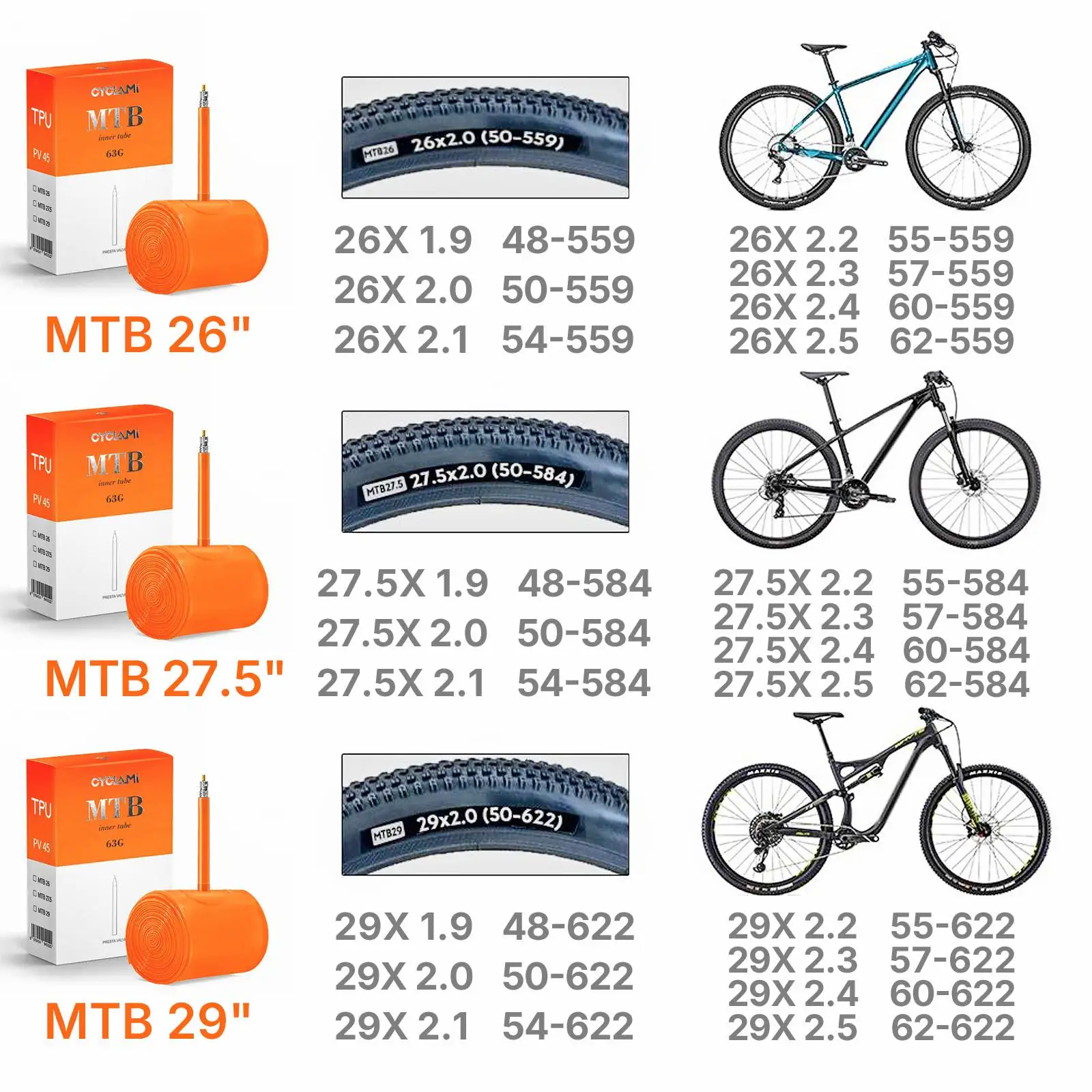 Ultraleichter Mountainbike-Schlauch MTB 26 27,5 29 Zoll Fahrrad-TPU-Reifen 45 65 mm Französisches Presta-Ventil Anti-Oxidation CYCLAMI – Detail 1