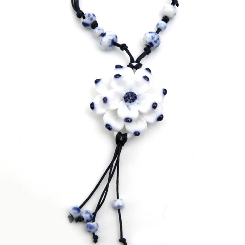 Bohemian Style Handmade Original Ceramic Flower Ladies Necklace Fashion Personality Sweater Jewelry Wholesale