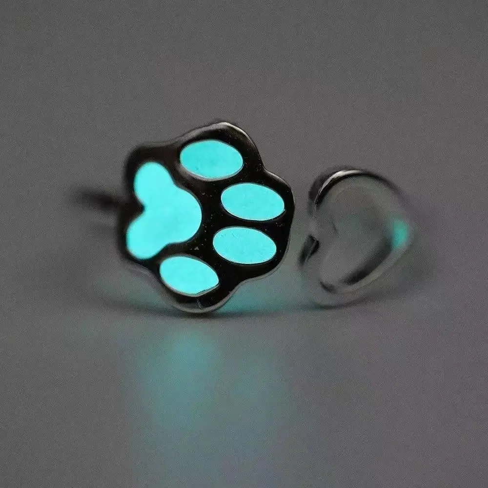 Cute Luminous Cat Dog Paw Ring Simple Hollowed Out Heart Finger Ring For Couple Gift glow in the dark Jewelry