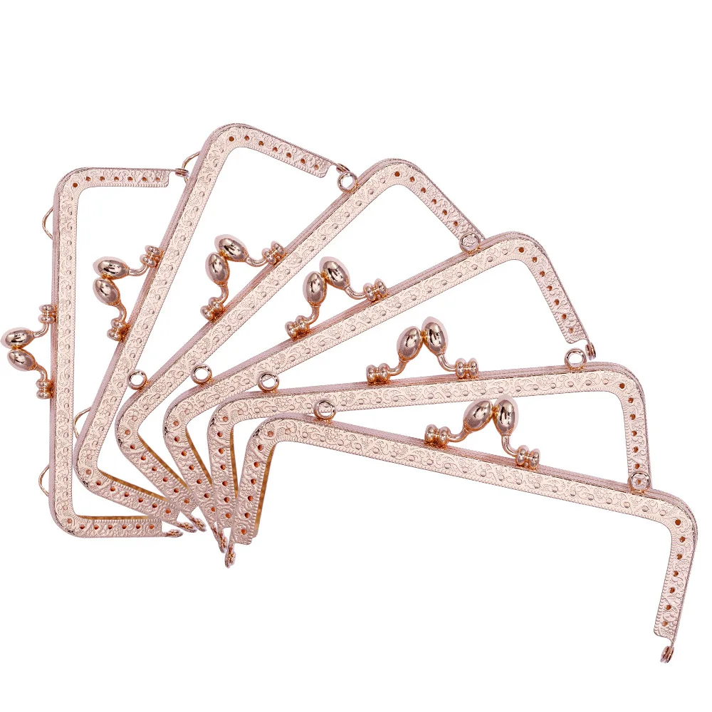 1Pcs Purse Frame Hanger DIY Purses Handle Rectangle Bag Parts 8.5-20cm Metal Kiss Clasp rose gold Bag Accessories 6Sizes