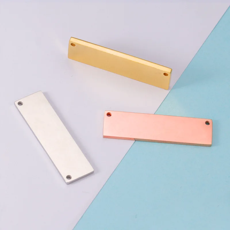 

30 шт., прямоугольные подвески из нержавеющей стали с двойным отверстием, толщина 10x39 мм, зеркальная полировка для изготовления ювелирных изделий своими руками