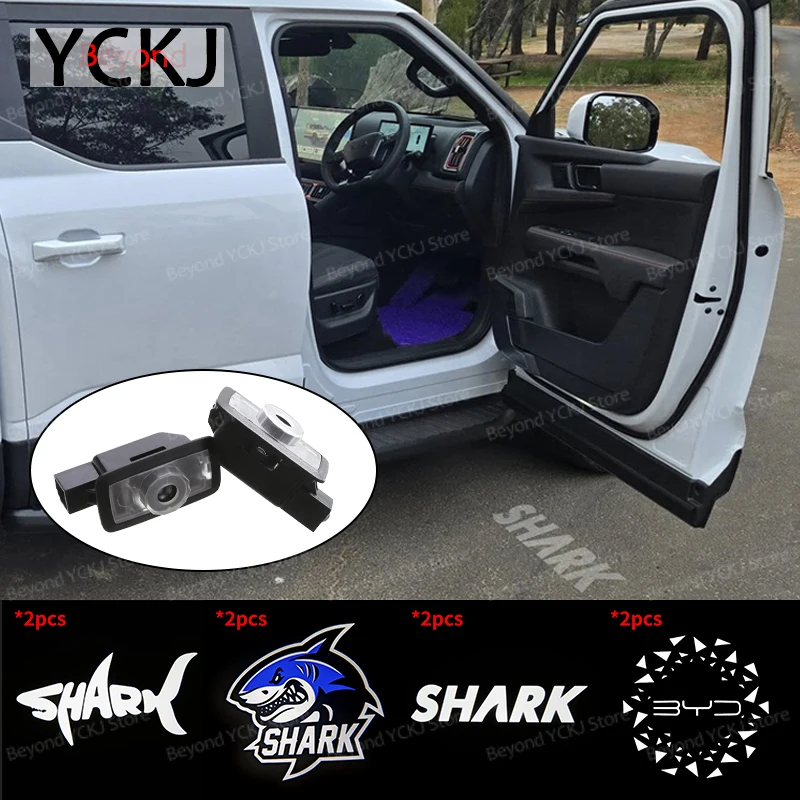 2Pcs Car Door LED Welcome Light For BYD Shark 6 2024-2026 Laser High-definition Projection Letter Ghost Shadow Lamp Night Lights