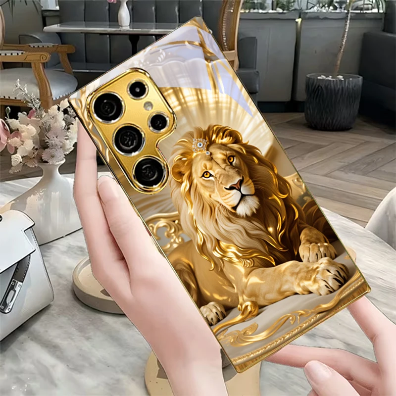 Ornate Gilded Lion King Electroplated Golden Phone Case For Samsung A22 A32 A42 A52 A72 A23 A33 A53 A73 A34 A35 A37 Back Cover