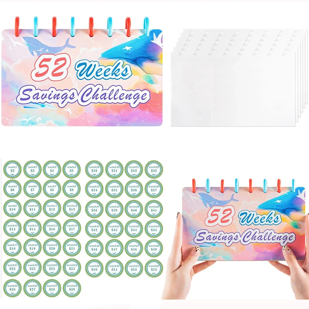 52 Week Savings Challenge Binder 8 Holes 3 compartment Budget Notebook Family Money Saving Organizer Stationery