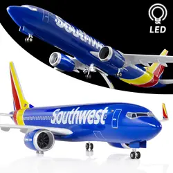 New 1:80 Scale Large Model Airplane Southwest Airlines Boeing 737 Plane Models Diecast Airplanes with LED Light for Collection