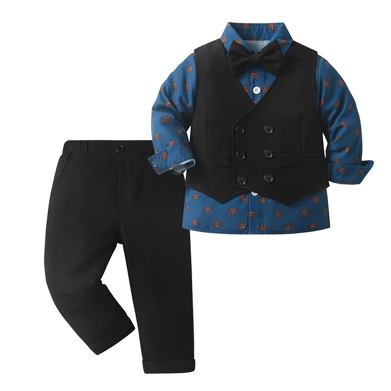 

New Boys 3PCS British Gentleman Suit Solid Vest Outfit Baby 1st Birthday Wedding Party Formal Performance Pageboy Dress Clothes