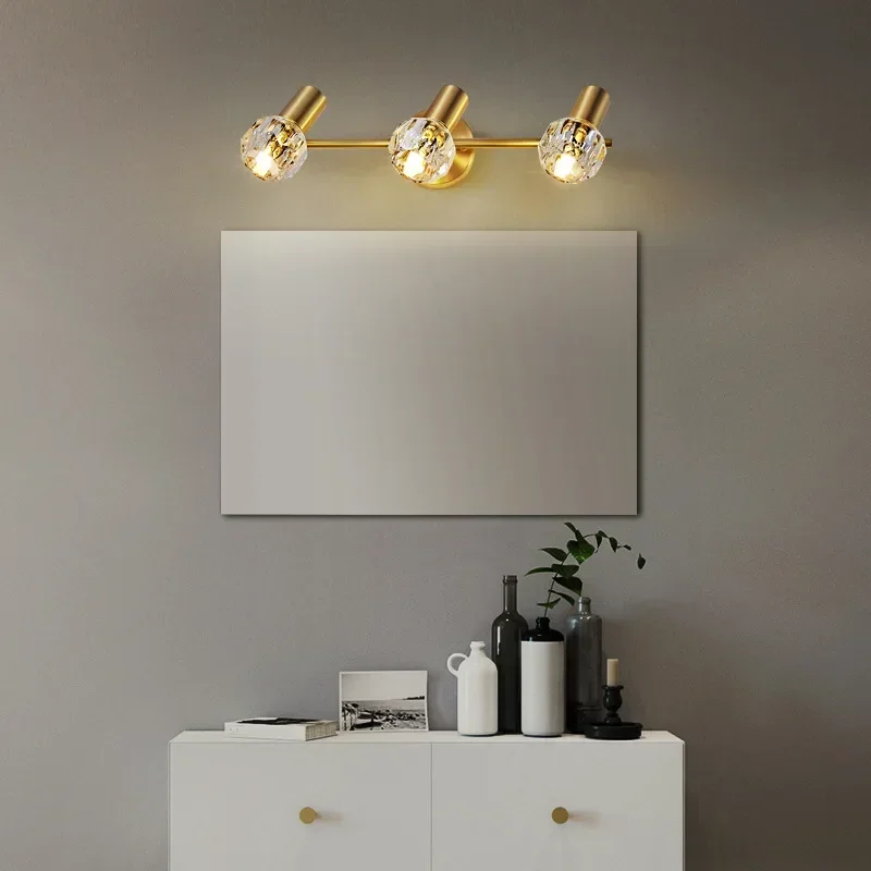 Crystal Gold LED Lâmpada de parede para casa, iluminação interior, espelho frontal, quarto de estudo moderno e banheiro, decoração da sala, luxo