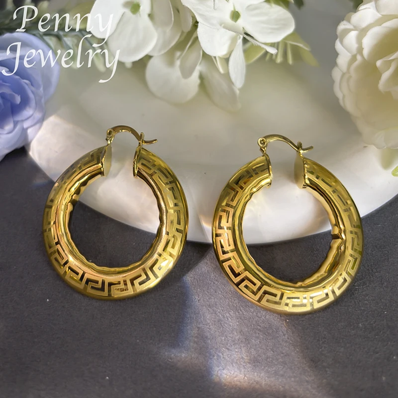 Fashion 18K Gold Plated Hoop Earrings for Women Copper Vintage Circle Earring Party Wedding Gifts Italian African Jewelry Sets