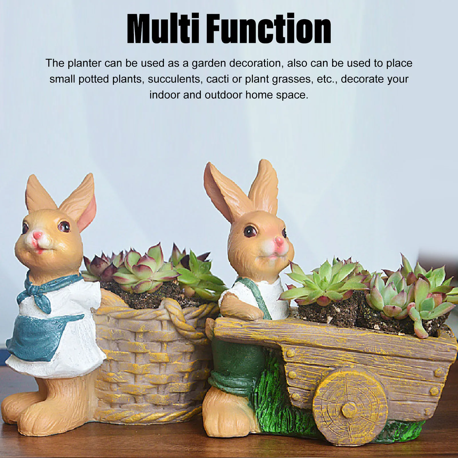 2PCS Animal Succulent Planter Resin Rabbit Garden Decoration Cute Alcony Patio Rabbit Flower Pot