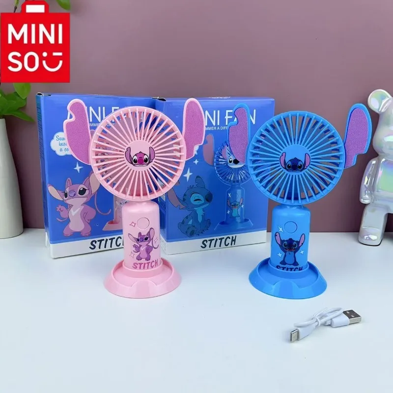

Disney Stitch Children's Mini Handheld Fan Anime Student Portable USB Silent High Wind Desktop Fan Outdoor Portable Small Fan