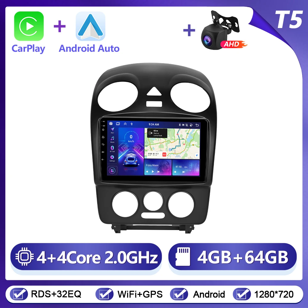 Podofo draadloze CarPlay Android Auto autoradio voor Volkswagen Bora 2004-2010 GPS navigatie 2Din multimediasysteem autoradio stereo - afbeelding 1