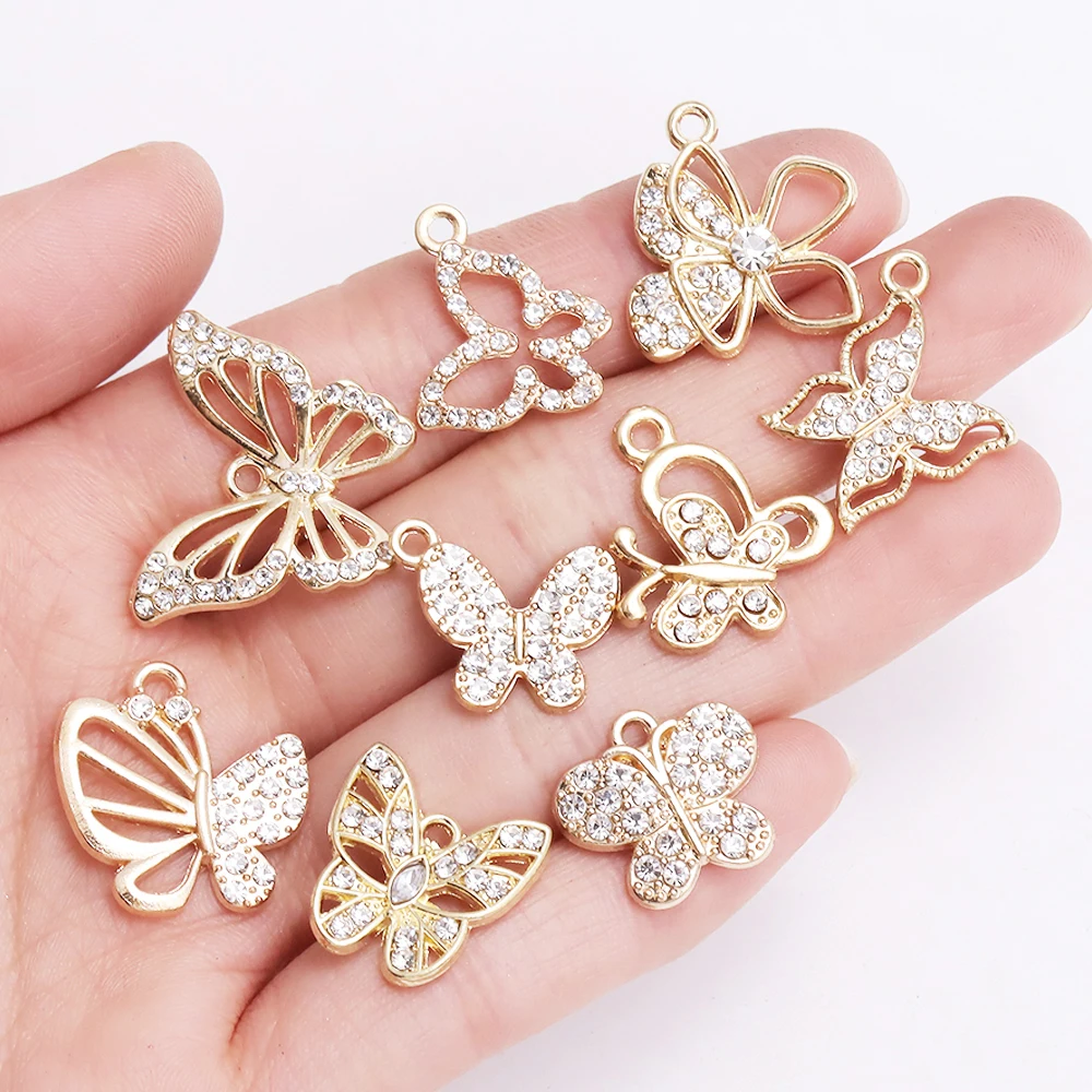 10Pcs Mixed Multi-style Fashion Charming Zircon Butterfly Pendant Jewelry Making Earring Necklace Charms Wedding Jewelry Gift