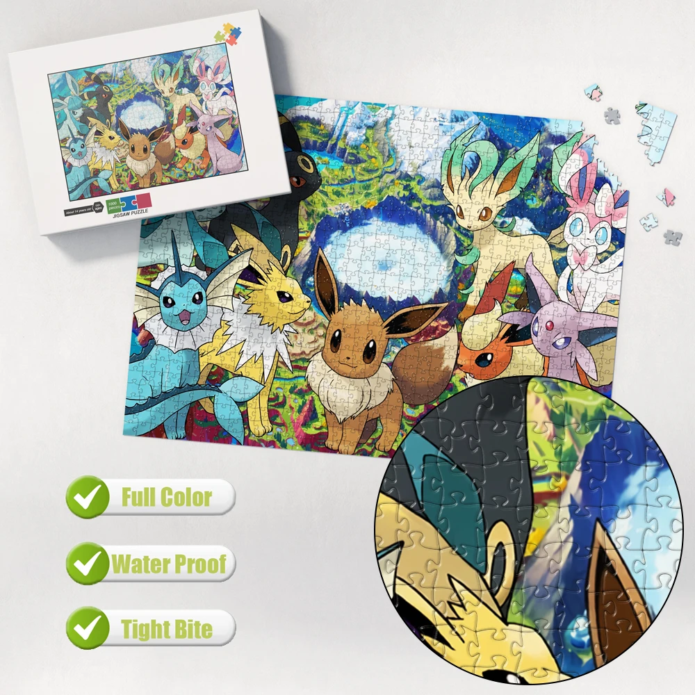 Hd Cardboard Wood Pokemon Eevee Jigsaw Puzzles Multi Sizes 200/300/500/1000/1500Pcs Letter Partition Design Stress Relief Games