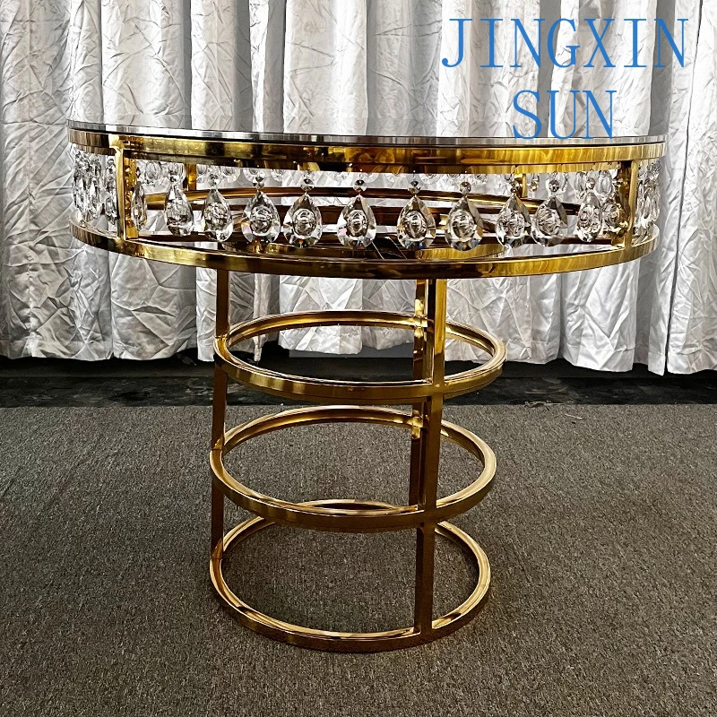 Light Luxury Round Banquet Table for Stainless Steel Frame Glass Top Modern Wedding Hotel Dining Table for Event Decoration