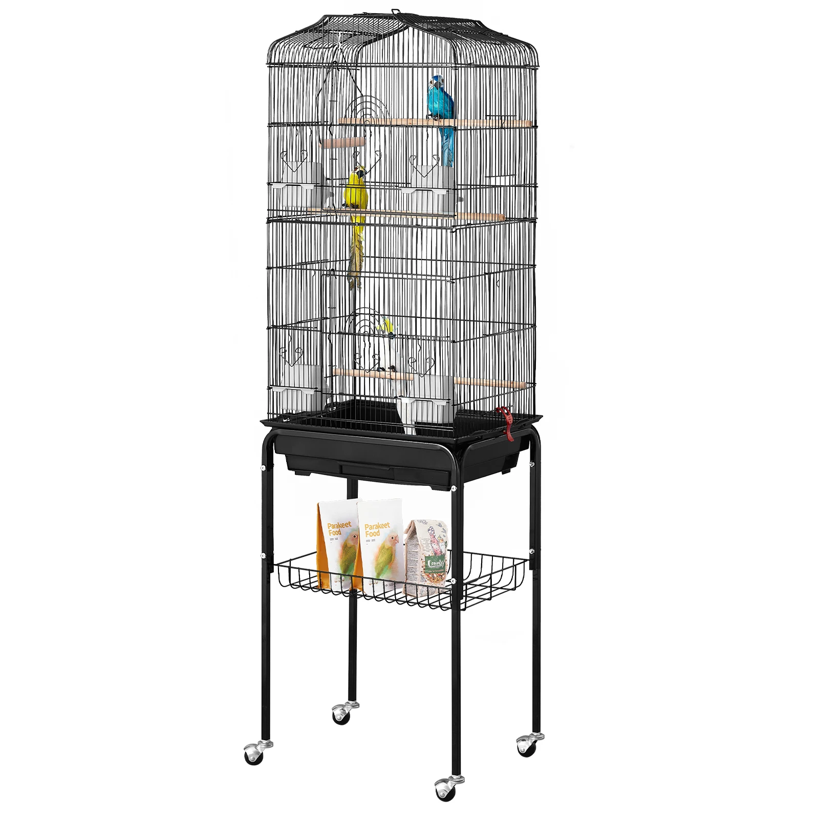 64-inch Open Top Large Parrot Bird Cage, Featuring Detachable Rolling Stand, Featuring Swing and Perch