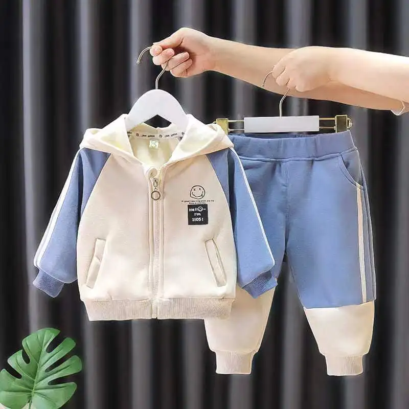 Conjunto de ropa de invierno para niños, suéter de felpa, ropa con capucha para niños de 1 a 6 años, conjuntos cálidos, ropa informal para niños, 2 piezas