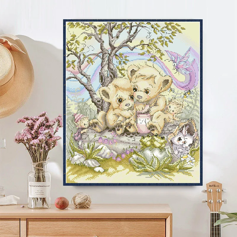 Cross Stitch Kits 11CT Intimate Little Bear Patterns Needlework Sets 14CT Animal DIY Embroidery Home Decoration Painting