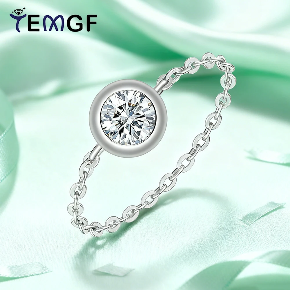

TEMGF Certified 5mm Moissanite Bubble Ring for Women Men S925 Sterling Silver Chain Simple Tail Ring Party Jewelry Matching Item