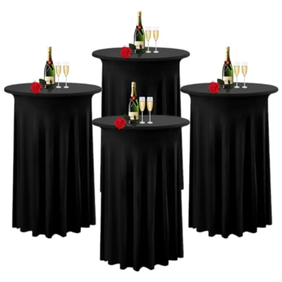 

4 Pack Cocktail Table Covers 32"x 43" Spandex Stretch Round Cocktail Tablecloths with Wavy Drapes Fitted High Top Bar Table Ski