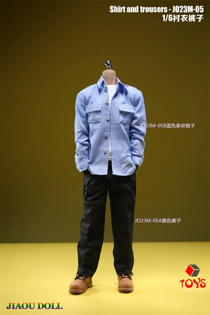 JO23M-05 1/6 Male Plaid Shirt Stripes Shirt Solid Color Trousers Pants Clothes Model Fit 12'' Soldier Action Figure Body