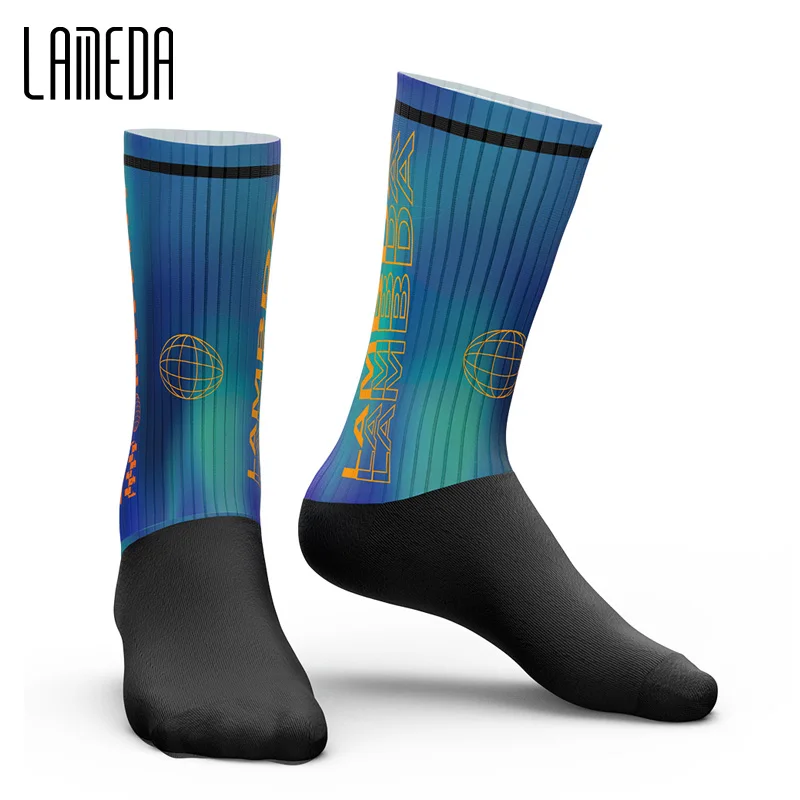 LAMEDA Men's  Cycling Compression Socks High Rise Athletic Bicycle Biking Riding Socks for Men Workout Gym Sports Running Socks