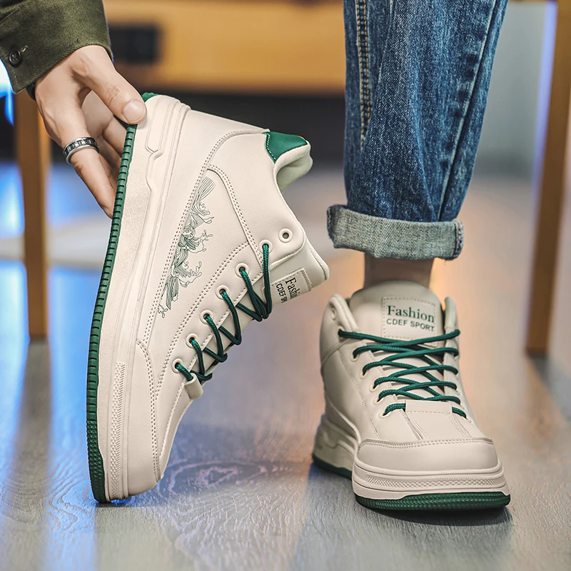 

Men's Sneakers with A Simple Design for All Four Seasons Featuring Flat Heels Mid-top LACES Durable and Versatile Sports Shoes