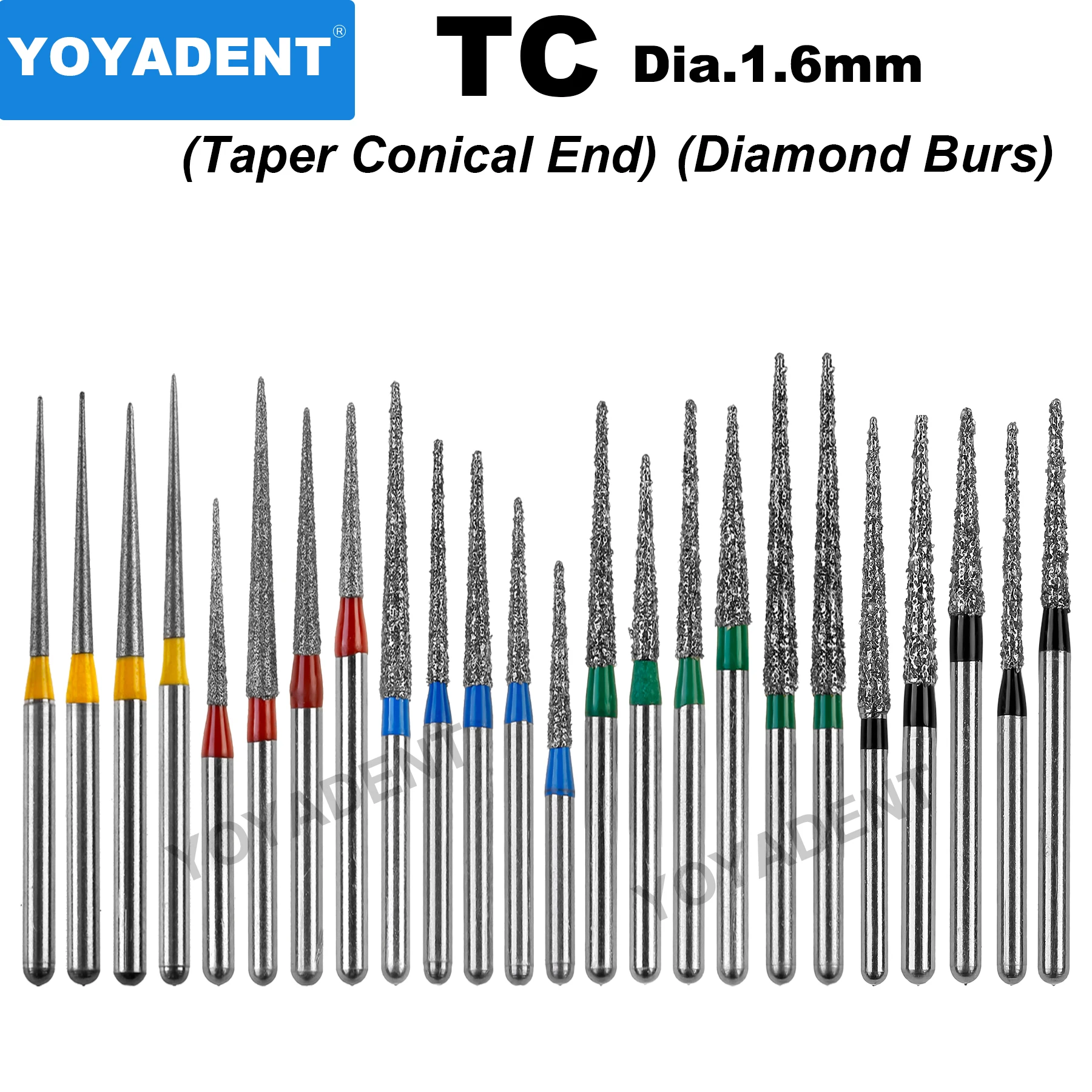 

TC Type Diamond Burs Drill Taper Conical End High Speed Bur 1.6mm 10Pcs/Pack