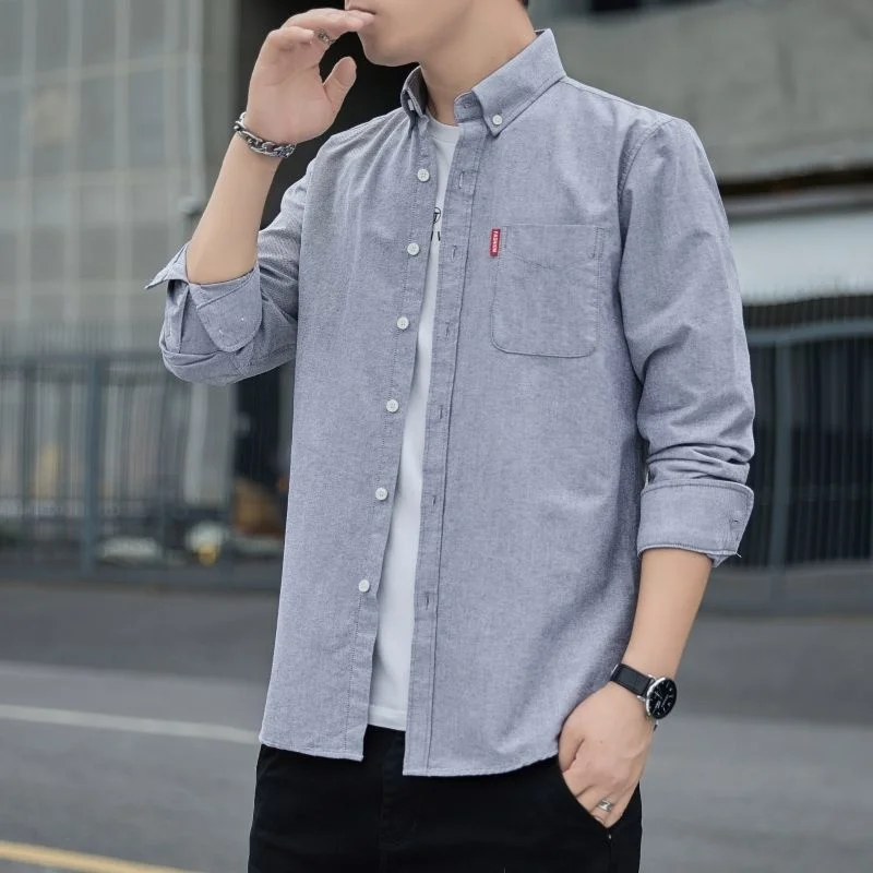 

Fall New Style Men's Oxford Cloth Anti-Wrinkle Business Shirt Casual Slim Fit Vintage Color Long Sleeve Men's Jacket