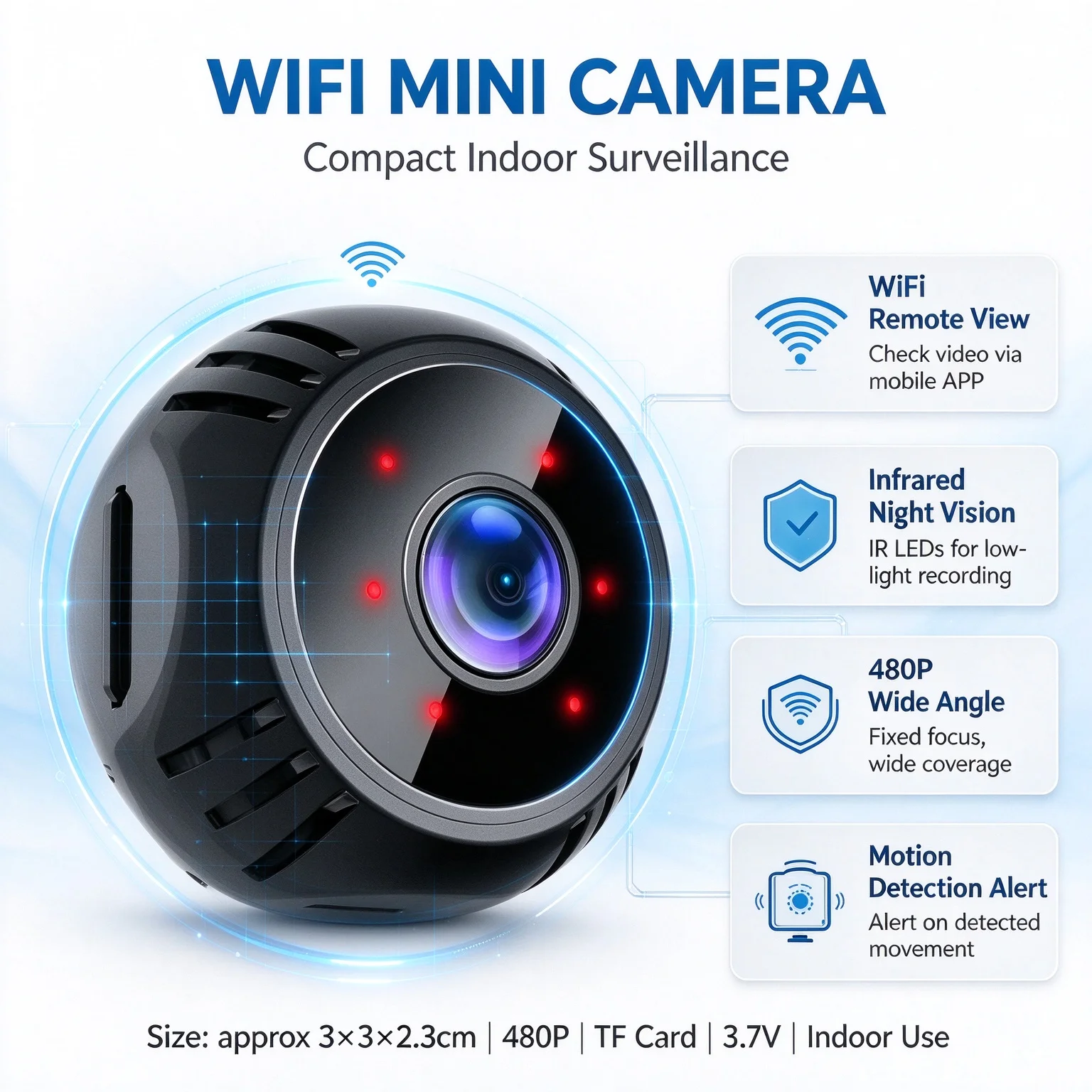 Mini WiFi Camera 480P Wireless Surveillance Camera Indoor Security Camera with Night Vision Motion Detection Magnetic Bracket
