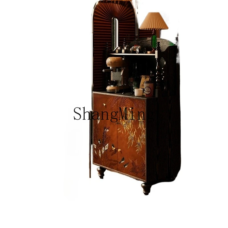 

ZYH retro solid wood dining side cabinet flower and bird tea cabinet living room sofa side wall tea cabinet