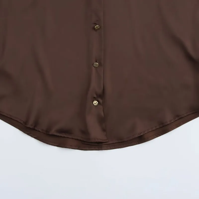 Camicie da donna Colletto rovesciato Camicetta ampia monopetto Primavera Nuova moda Camicetta con texture in raso di seta per top da donna